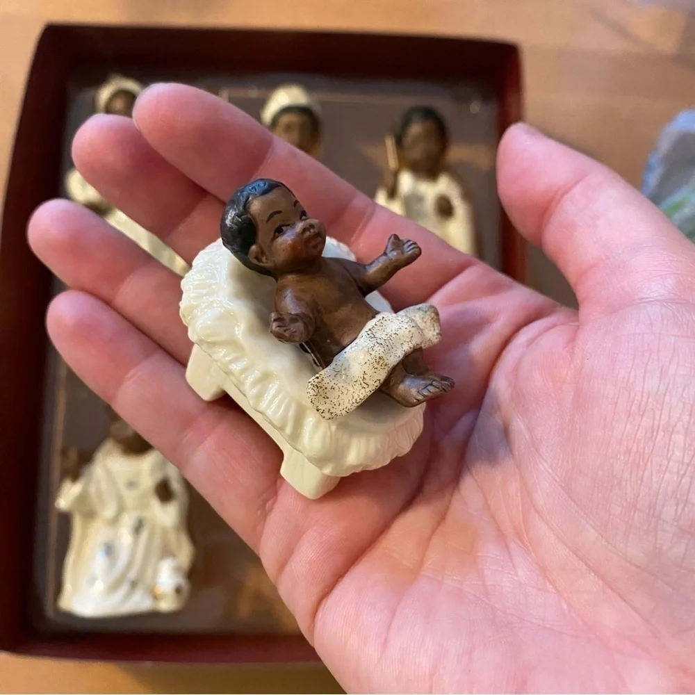 Ceramic African American Nativity Set Jesus Mary Joseph Christmas Decor